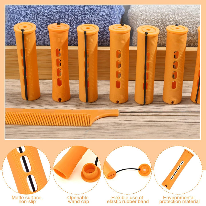 43 Pcs Hair Perm Rods Set, Large Plastic Cold Wave Rods Orange Curling Rods with Rat Tail Combs Hair Clips for Long Short Hair