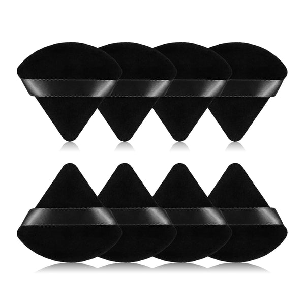 8Pcs of Triangular Powder Puff Makeup Sponges, Made of Super-Soft Velvet, Designed for Contouring, Eye, and Corner, Beauty Blender Foundation Mixing Container.(Black)