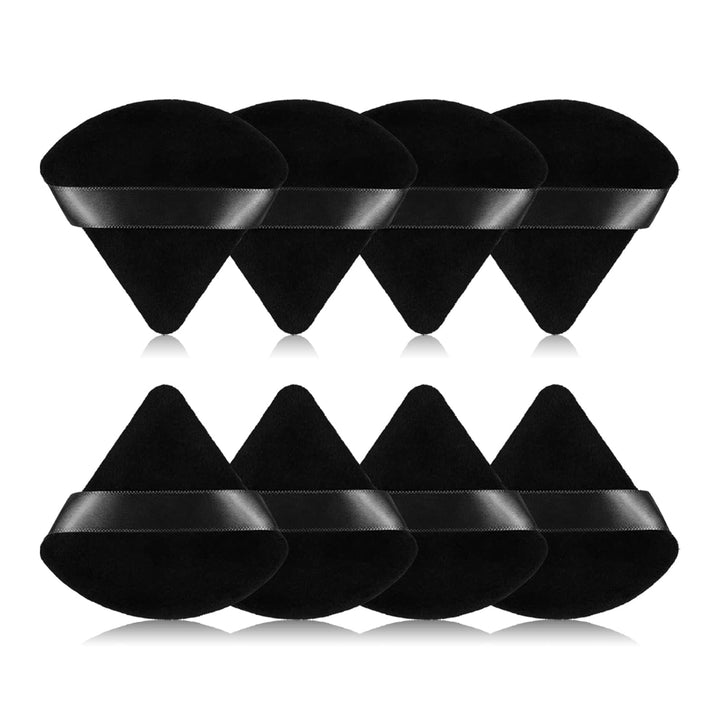 8Pcs of Triangular Powder Puff Makeup Sponges, Made of Super-Soft Velvet, Designed for Contouring, Eye, and Corner, Beauty Blender Foundation Mixing Container.(Black)