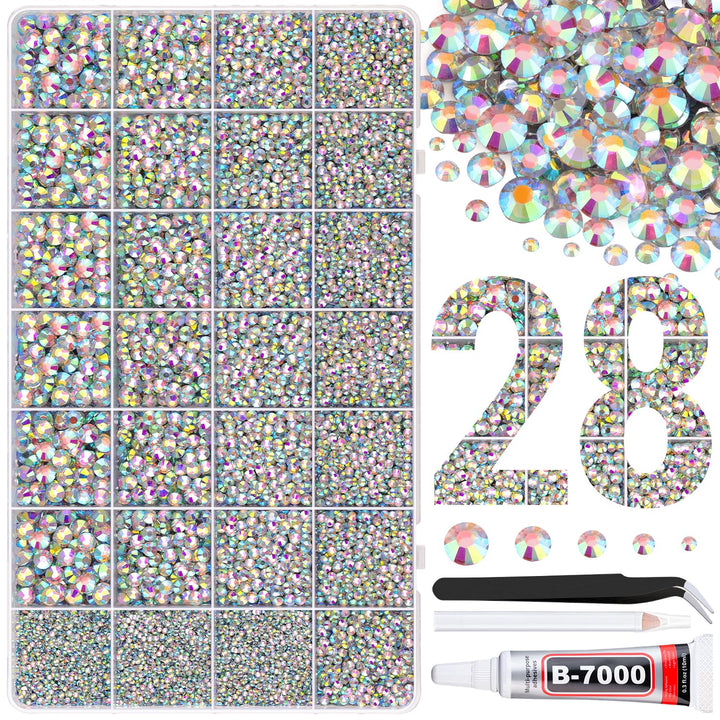 6100Pcs Resin Rhinestones for Crafting with 2Pcs 10Ml B7000 Jewelry Glue, 1 Box Flatback Crystals Diamond (Clear) for Bedazzling Crafts DIY Nail Art Non Hotfix Gems for Clothing Shoes Tumblers