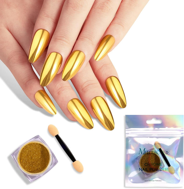 Gold Chrome Nail Powder for Gel Nails,Metallic Mirror Effect Pigment Stylish and Technological Fine Glitter for Home DIY Salon Use