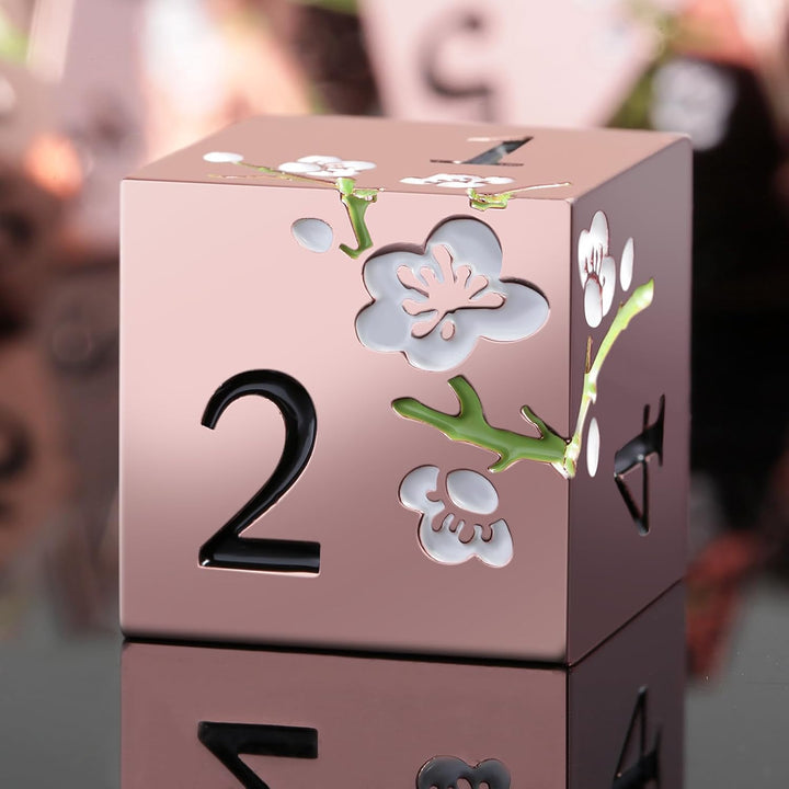 Metal Dice Set DND,  7 PCS Metallic Flowers D&D Dice with Gorgeous Gift Case for D&D Dungeons and Dragon Tabletop Game (Brown and Cream-Coloured)