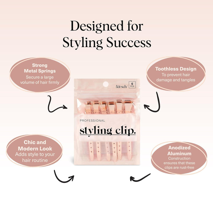 Professional Alligator Clips for Hair Styling – 3.5" Aluminum Hair Sectioning Clips for Salon & Makeup Application | Ideal Gifts for Women – Rose Gold, 6 Pcs