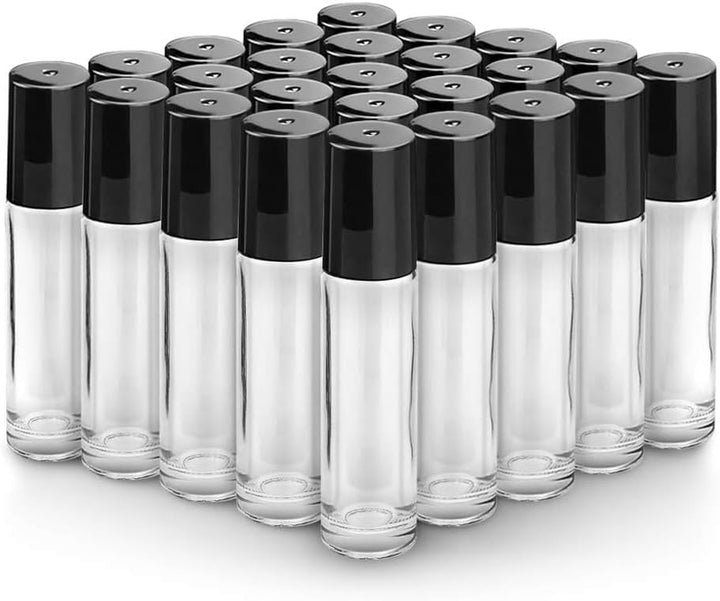 12 Pack Essential Oil Roller Bottles Stainless Steel, 10Ml Amber Glass Roller Bottles with Caps for Travel, Perfume and Lip Gloss
