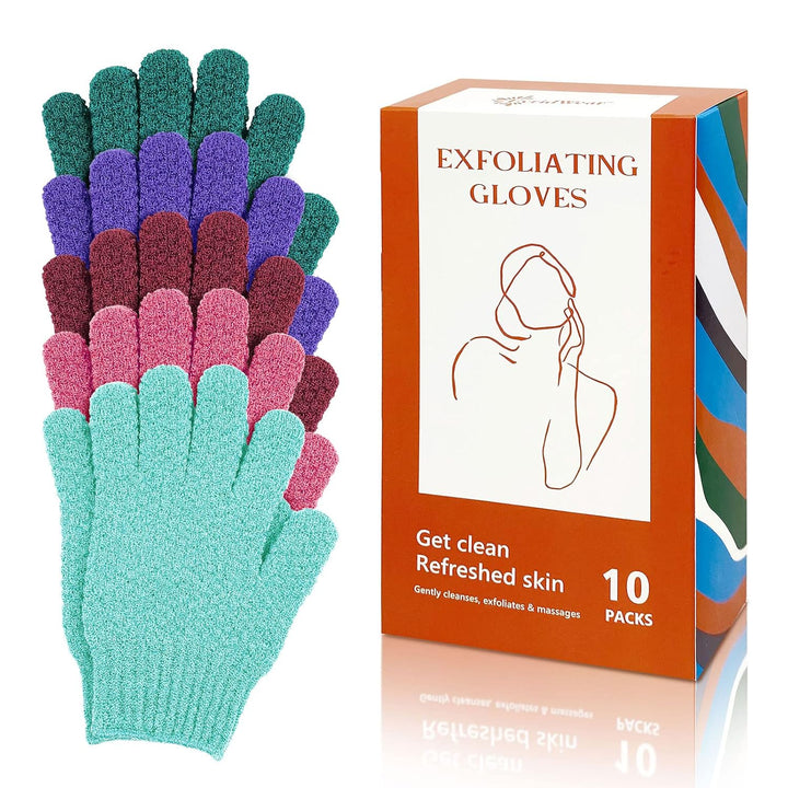 Exfoliating Dual Texture Bath Gloves for Shower, Spa, Massage and Body Scrubs, Dead Skin Cell Remover, Gloves with Hanging Loop (1 Pair Heavy Glove)