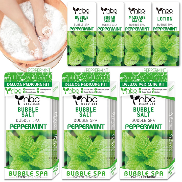 Pedicure Kit Foot Soak Set: Bubble Salt, Sugar Scrub, Massage Mask, Massage Lotion in a Box, 4 Step Foot Spa Kit for Dry Feet,Tired Feet（1 Set Lavender)