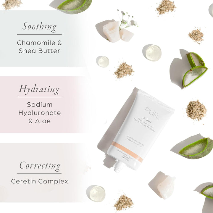 PÜR Beauty 4-In-1 Tinted Moisturizer with SPF 20 - Hydrating Face Moisturizer, Primer, & Foundation with Shea Butter, Aloe Vera & Vitamin B3 - Vegan Friendly - Free of Paraben, Gluten & BPA
