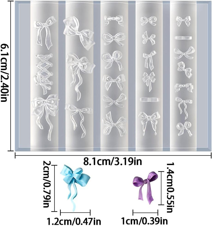Bowknot Silicone Nail Molds, 3D Gel Nail Art Sculpture Bow Mold DIY Bow Charms for Nails Design Silicone Molds Cute Bows Nail Template Stencils Reusable Manicure Carved Mould Resin Mold