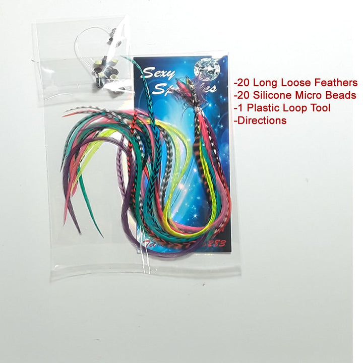 20 Real Feathers Hair Extension Kit - Assorted Colors, Long Natural Thin Feathers, 7”-13” Length, 100% Real Rooster Feathers