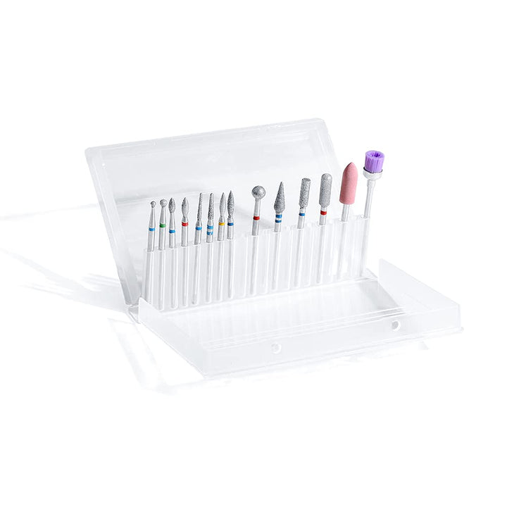 14Pcs Nail Drill Bits Set, Professional Rotary Burrs Diamond Cuticle Remover Bits Kit, 3/32" Electric Manicure Nail File Bit for Acrylic Gel Nails Cuticle Manicure