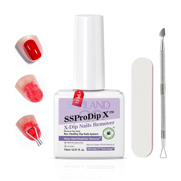 Sspro X Dip Powder Remover Kit: Gentle & Easy Dip Nails Removal No Need Soaking or Wrapping with Nail File Nail Scraper for Dipping Powder 0.5 Floz Home Use