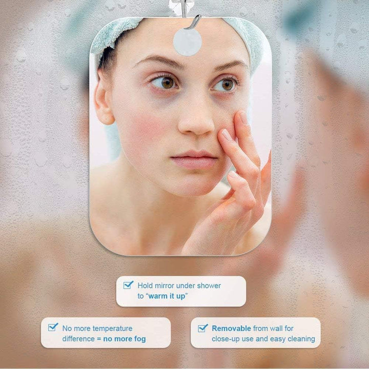 -Large Fogless Shower Mirror （11Inx7.48In）, Includes 1 Adhesive Hooks, Anit-Fog Shower Mirror, Shower Makeup Shave Mirror, Frameless Shower Mirror, Wall Hanging Mirror (Large, 1 Pack)