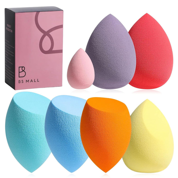 Makeup Sponge Set  with Storage Case 7 Pcs for Liquid, Cream, and Powder,Save Foundation with 1 Mini Makeup Sponge for Travel Daily Use (A-Pink）