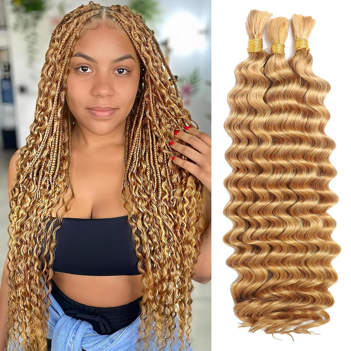 Human Braiding Hair for Boho Braids Human 110G 20 Inch Curly Boho Hair for Braiding Knotless 12A Deep Wave Bulk Bohemian 3 Bundles/Pack Natural Color