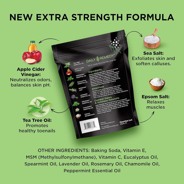 EXTRA STRENGTH Tea Tree Oil Foot Soak W/ Epsom Salt Made in USA Toenails，Athlete'S Foot，Itchy Feet，Stubborn Smelly Foot Odor，Pedicure Calluses & Soothes Sore Tired Achy Feet 16 Oz，Black