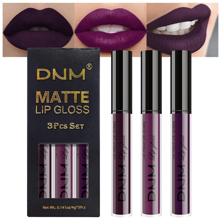 3Pcs Dark Red Purple Plum Matte Liquid Lipstick Sets for Women Matte Lip Stain Long Lasting Waterproof, Burgundy Blood Blue Red Lipstick, Black Cherry Maroon Gothic 24 Hours Magic Lipsticks
