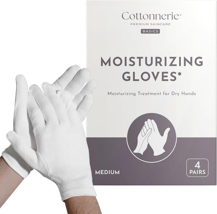 Basics Cotton Gloves for Dry Hands Sleeping, Moisturizing Gloves Overnight, Hand Moisturizer Gloves, Moisture Gloves for Dry Hands Overnight, Sleeping Gloves, Medium 4 Pairs