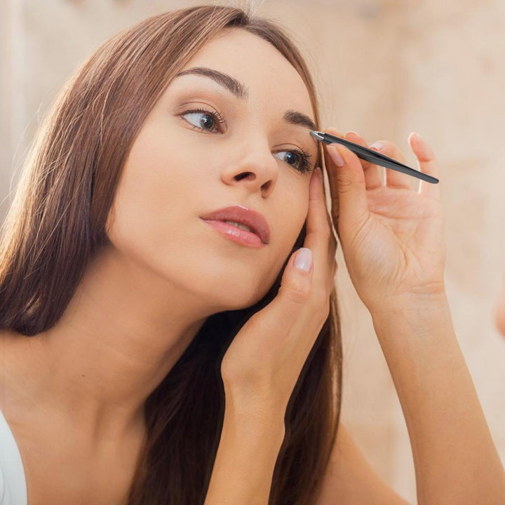 2-Pack Tweezers for Eyebrows, Facial Hair, Ingrown Hair Removal, Slant and Point Tip Tweezer Set for Women and Men, Professional Stainless Steel Precision Eyebrow Plucking Grooming with Case - Black