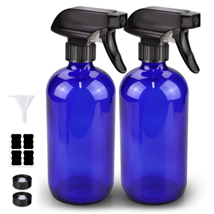 Glass Spray Bottle, Amber Glass Spray Bottle Set & Accessories Refillable for Plants Window Cleaners Aromatherapy Facial Hydration Watering Flowers Hair Care (2 Pack/16 Oz) (Amber)