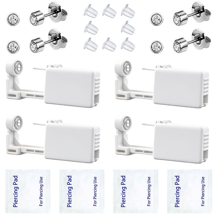 Ear Piercing Kit, Disposable Ear Piercing Gun Preloaded CZ Earring Studs, Body Piercing Kits for Your Own Use at Home (Silver)