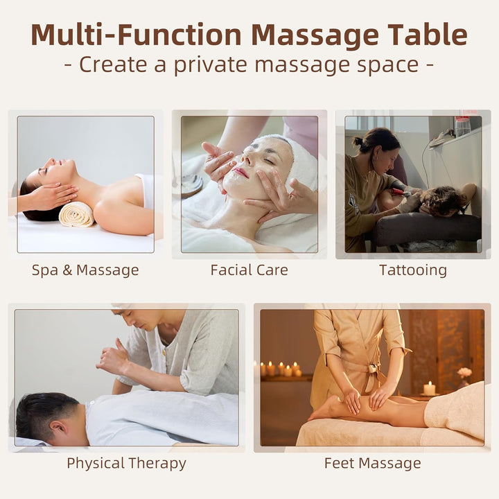 Massage Table, 3 Fold Portable Professional Lash Tattoo Spa Bed, Height Adjustable 23.5" Wide Compact Facial Table with Detachable Oil Pocket Towel Rod Face Cradle Armrest, Aluminum Feet & Black