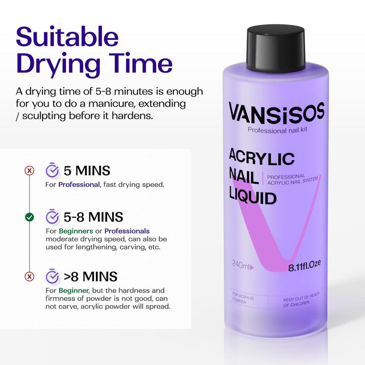 Professional Acrylic Nail Liquid: 8Fl.Oz Acrylic Liquid for Acrylic Powders Non-Yellowing for Mma-Free DIY Home Nail Salon Use