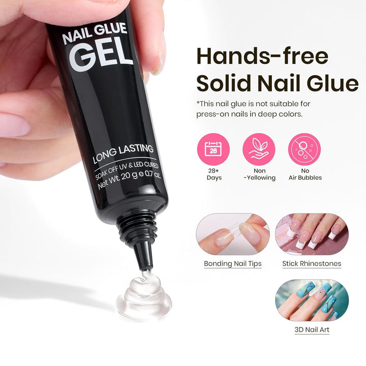 Beetles Tipex Nail Kit, Square Medium Nail Tips 224 Pcs 16 Sizes Pre-Etched Fake Nails with Tipex Nail Glue Mini Nail Lamp - Thick Acrylic Nail Set Pre-Builder Gel Press-On Nails