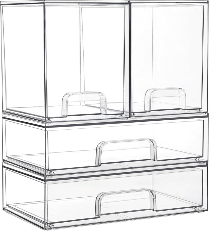 Stackable Storage Drawers Set of 5, Clear Plastic Organizer Bins for Beauty Supplies,Ideal for Vanity, Bathroom,Cabinet,Pantry Organization