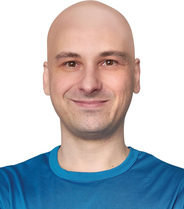 Latex Bald Cap for Adults - Beige Realistic Head Skin Bald Cap Wig for Men and Women - Halloween Costume Makeup Accessory for Theater, Cosplay and Dressup Apparel