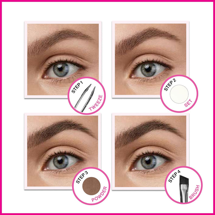 Ultimate Eyebrow Makeup Kit, Long-Lasting Matte Brow Powder, Tweezers, Wax & Brush, Built-In Mirror, Purse-Friendly Compact - Dark Brown