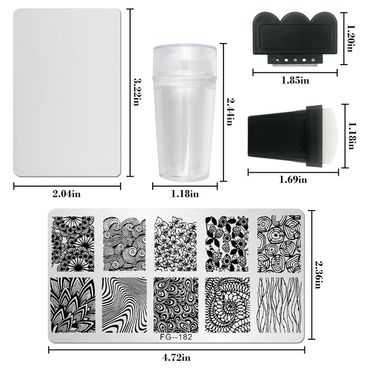 Nail Stamper Kit 7Pcs Nail Stamping Plates Geometric Mandala Flower Nail Stencils with 2 Stamp and 2 Scraper for Home Salon Manicure Design Supplies Tools