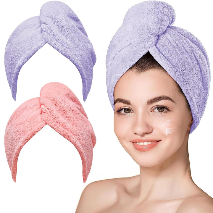 Microfiber Hair Towel,Turbans for Drying Wet Hair, anti Frizz Hair Wrap Towels for Curly Hair Women (Blue,Grey,Pink) , 3 Packs