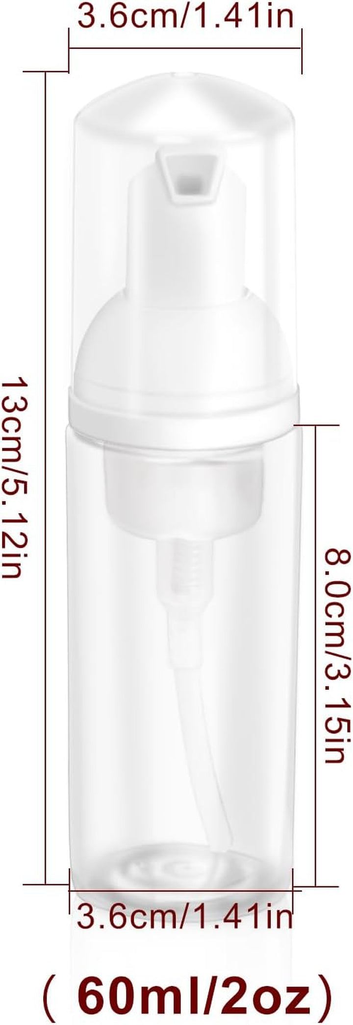 2Oz Plastic Foam Pump Bottle, Empty Bottle Travel Foaming Dispenser for Hand Soap, Shampoo (2Pcs, 60Ml)