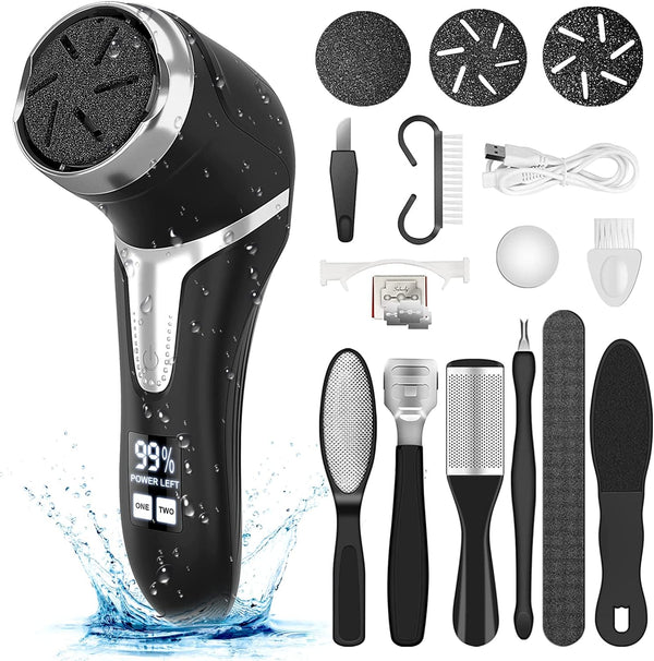 Electric Callus Remover for Feet with Vacuum, Professional Pedicure Tools Kit, Rechargeable Waterproof Foot File for Foot Care Deadskin Remover with 3Heads&2Speed,Lcd Display