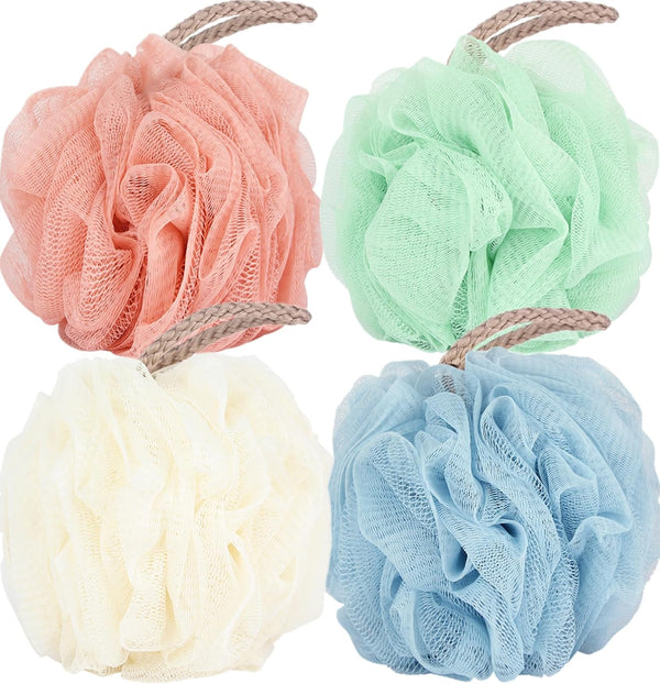 Loofah Sponge Shower Loofahs 50G Bath Sponges Mesh Balls 4 Colors for Body Scrubber Exfoliator Wash Back Scrubber Bathroom Men Women - 4 Pack Scrubbers Cleaning Bathing Accessories
