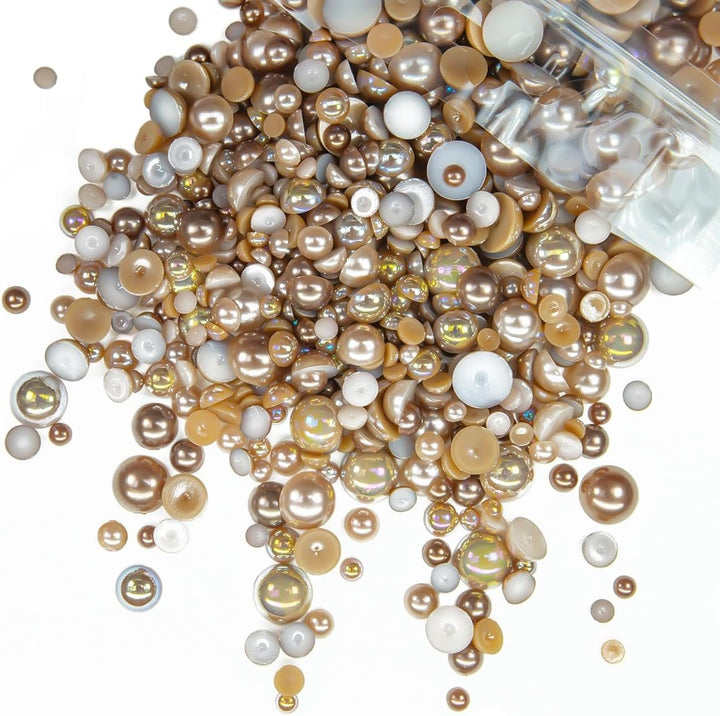 51G White Half Pearls for Crafting 4Mm 5Mm 6Mm 8Mm 10Mm Mix Sizes Pure White Flatback round Beads Charms for Nails Face Eyes Makeup Tumblers Bottles DIY Crafts Bedazzling Clothes Shoes Phones
