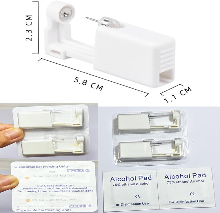 Ear Piercing Kit, 2 Pcs Disposable Ear Piercing Gun with Preloaded Ear Stud, at Home Self Ear Piercing Gun Kit