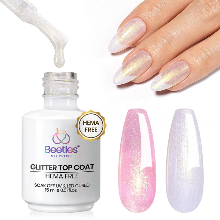 Glitter Top Coat Gel Polish 15Ml Reflective Silver Mix Glitter Shiny Gel Nail Polish No Wipe Uv Gel Top Coat Nail Decoration Nail Art Sparkle Manicure DIY Home Salon