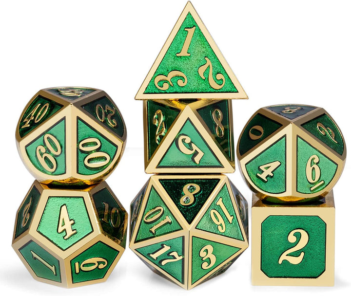 Metal Dice Set DND,  7 PCS Metallic Flowers D&D Dice with Gorgeous Gift Case for D&D Dungeons and Dragon Tabletop Game (Brown and Cream-Coloured)