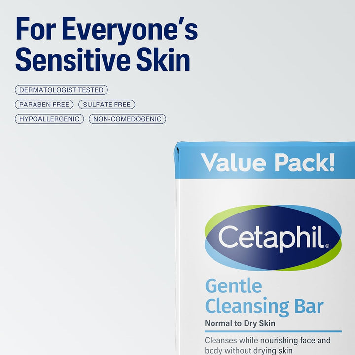 Gentle Cleansing Bar, 4.5 Oz (Pack of 6), Nourishing Cleansing Bar for Dry, Sensitive Skin, Non-Comedogenic