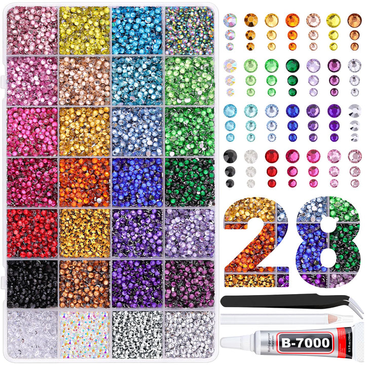 6100Pcs Resin Rhinestones for Crafting with 2Pcs 10Ml B7000 Jewelry Glue, 1 Box Flatback Crystals Diamond (Clear) for Bedazzling Crafts DIY Nail Art Non Hotfix Gems for Clothing Shoes Tumblers