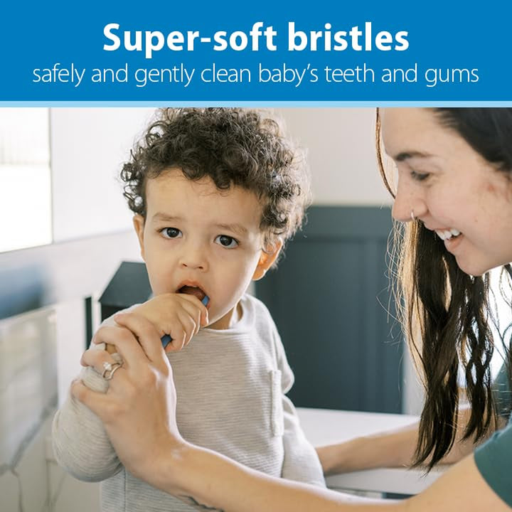 Infant-To-Toddler Toothbrush Set, Soft & Gentle Manual Toothbrushes for Baby, Green/Dark Blue/Ecru/Blue, BPA Free, 0-3 Years – 4-Pack