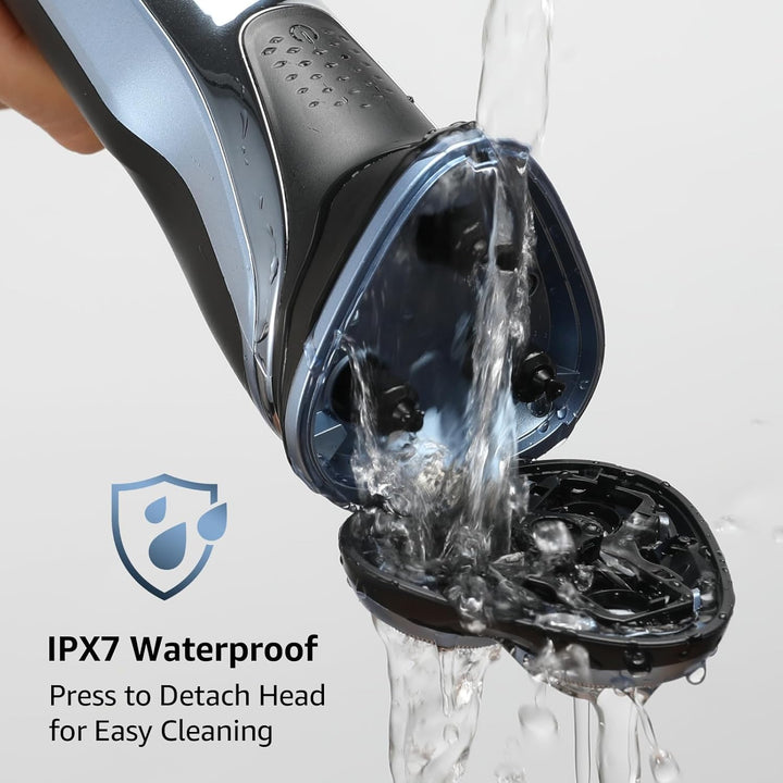Rechargeable Electric Razor for Men: IPX7 Waterproof Shaver - 1.5H Fast Charge, 4D Flex Precision Blades with Pop-Up Trimmer - Gentle on Sensitive Skin, Travel-Friendly