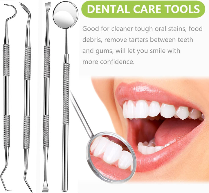 Dental Tools, Professional Teeth Cleaning Oral Care Hygiene Kit, Stainless Steel Dental Pick Tooth Scraper Tartar Plaque Remover for Dentist, Personal, Pet Use with Storage Box