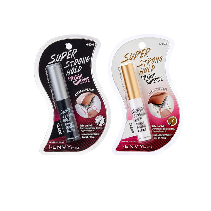 Super Strong Hold Eyelash Adhesive, Waterproof, 48-Hour Long-Lasting Lash Glue, Latex-Free, Hypoallergenic, Quick-Drying with Brush-On Applicator for Strip Lashes (Black, 1 Pack)