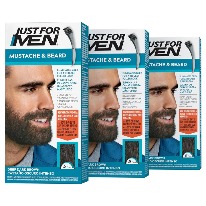 Mustache & Beard, Beard Dye for Men with Brush Included, with Keratin Biotin Aloe and Coconut Oil for Healthy Facial Hair - Dark Brown, M-45, Pack of 1 (Packaging May Vary)