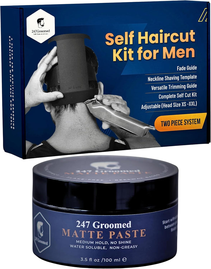 Self Haircut Kit for Men | 2Pcs Selfcut Guide for Men: Neckline Shaving Template & Fade Guide | Adjustable Size Hair Fade Tool & Stable Neck Line up Tool | Hair Cut for Kids & Seniors