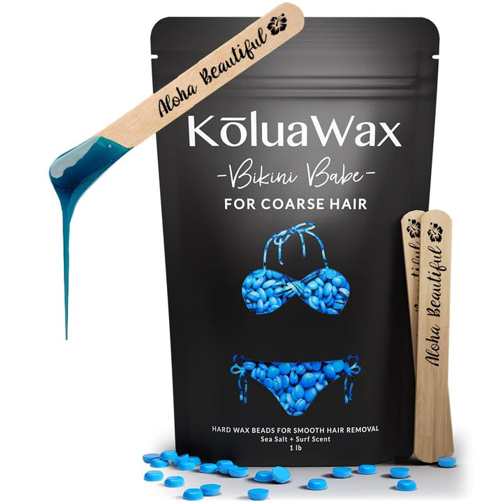 Hard Wax Beads for Hair Removal – Coarse Hair Formula – Face, Brazilian, Underarms, Back Chest, Bikini Waxing – Sea Salt & Surf, 1Lb Refill for Wax Warmers & 10 Large Applicator Sticks
