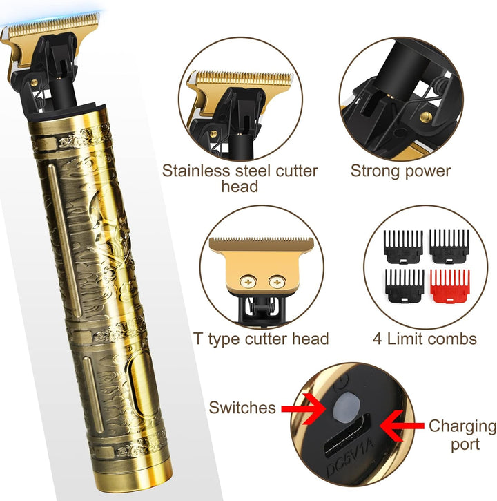 Professional Hair Trimmer for Men, Cordless Rechargeable Beard Trimmer Hair Clippers for Men, Metal Body Cutting Grooming Kit, Beard Shaver Barbershop, Bronze