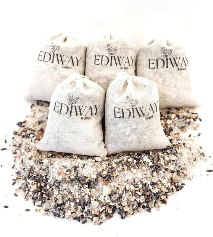 Sleepy Blend Set of 5 Soothing Aromatherapy Rosemary and Lavender Bath Teas with Epsom and Himalayan Pink Salts, Essential Oils, Coconut Milk Powder, Oats, and Dried Florals | Relaxing Gift Idea